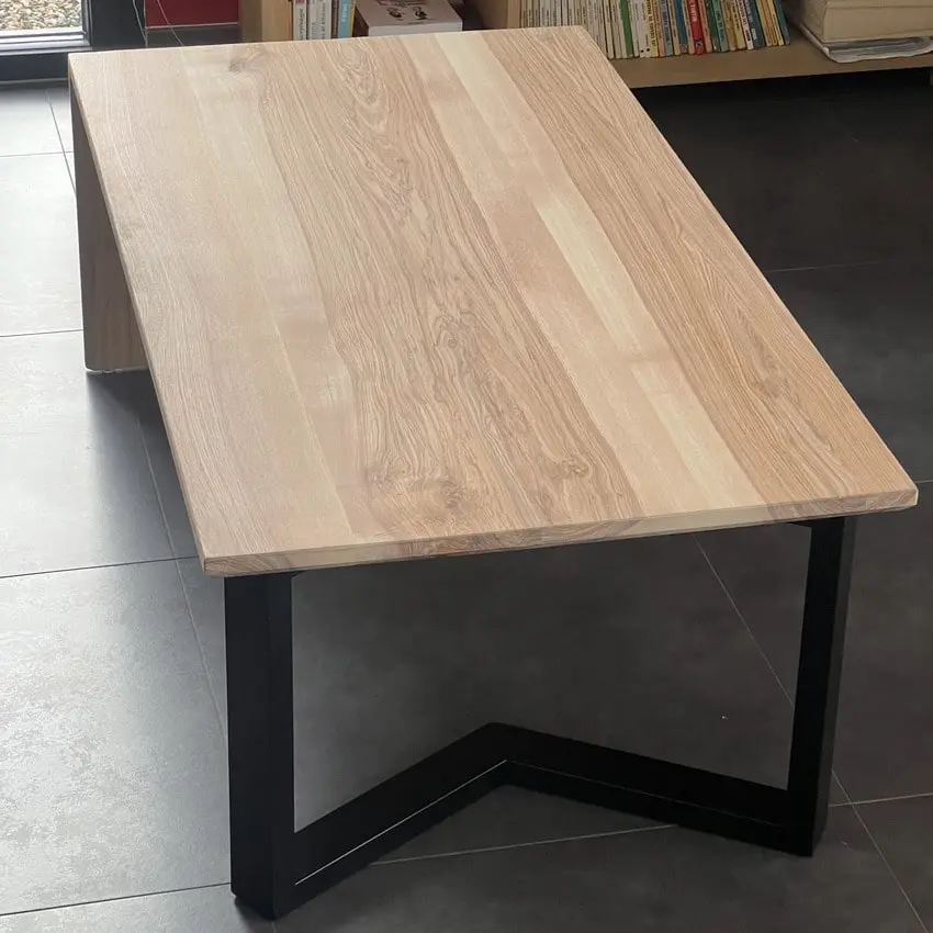 Table basse bois massif frêne pied métal noir mini