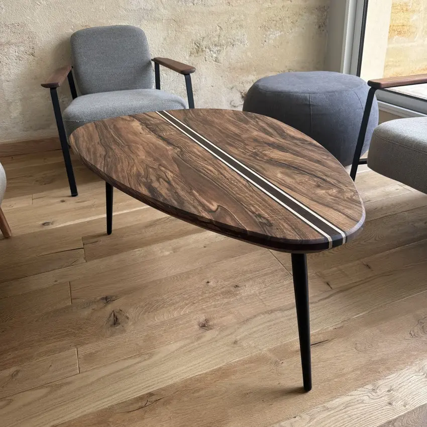 Table basse galet bois massif noyer signature wenge mini