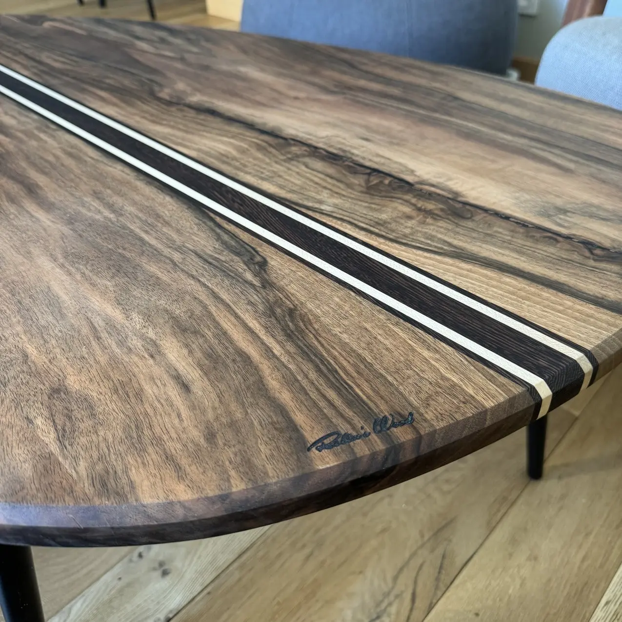 Table basse galet bois massif noyer signature wenge 4