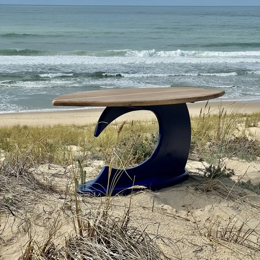 Table basse surf bois massif chêne pied vague mini