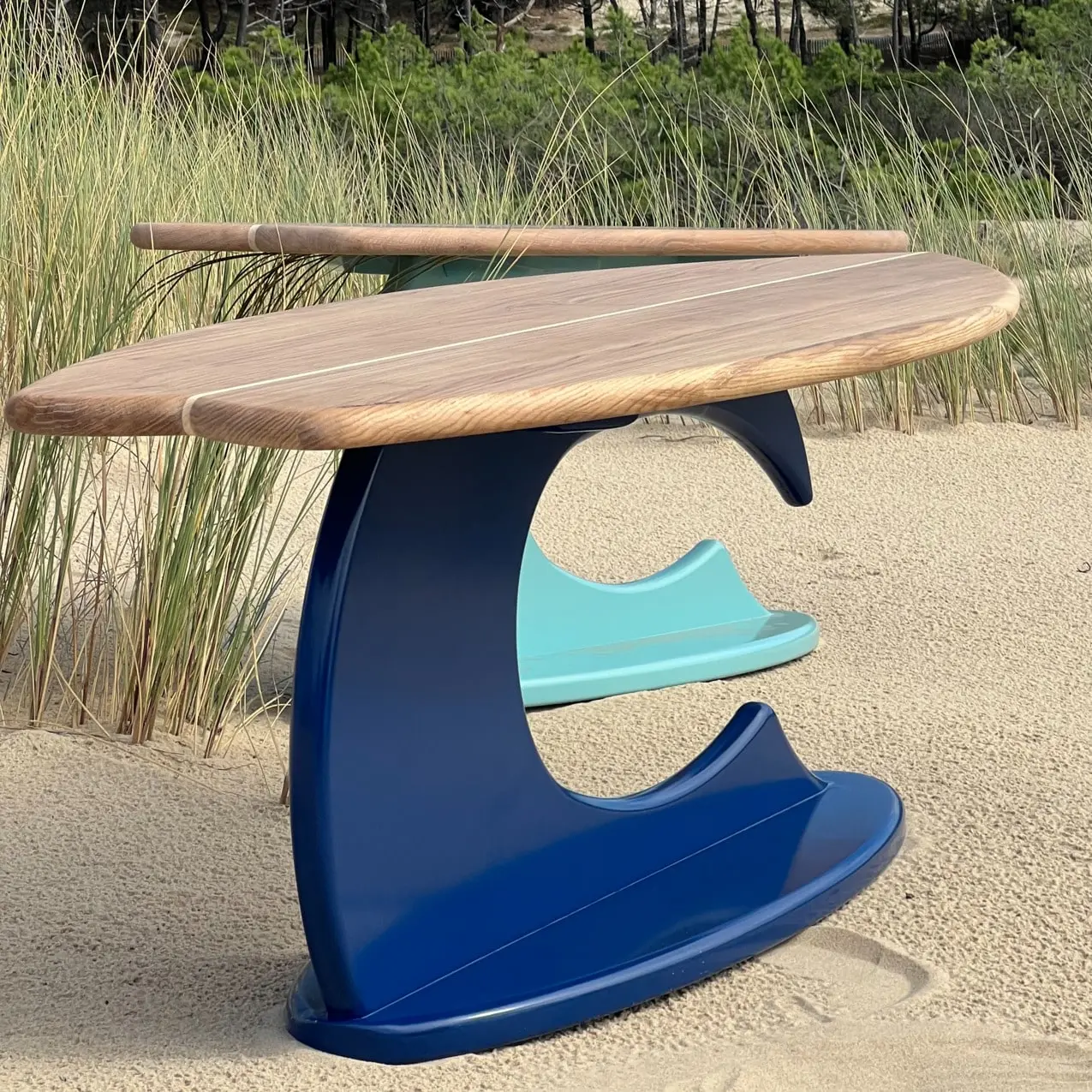 Table basse surf bois massif chêne pied vague 4