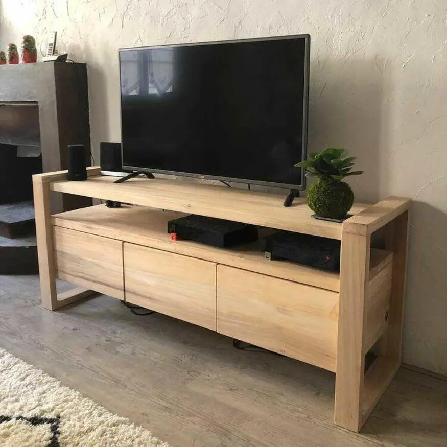 Buffet commode meuble télé TV bois massif peuplier mini